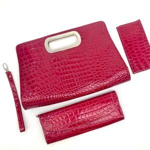 New York & Co. Red Faux Crocodile Clutch and Wristlet Bundle Set